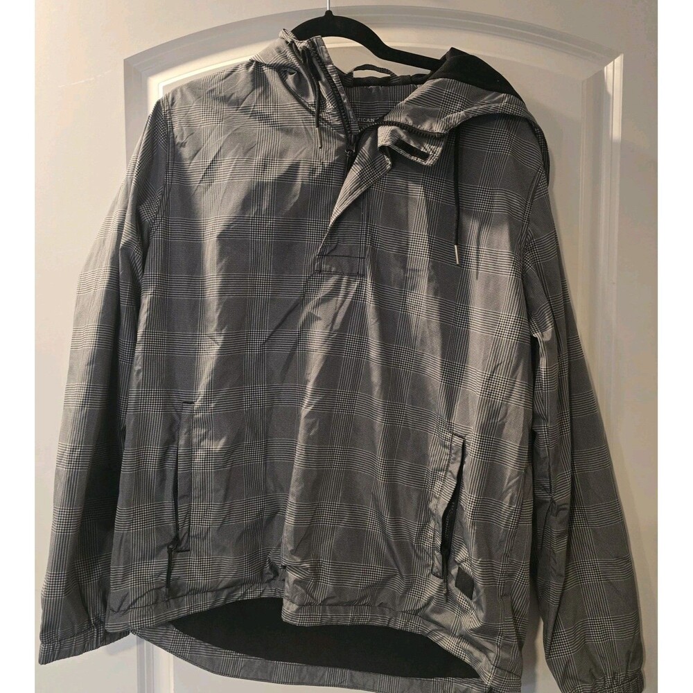 American Eagle Outfitters Men’s Houndstooth Plaid Windbreaker Jacket Size M Hood
